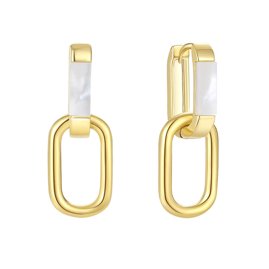 VFE0427 Mother Of Pearl Interlock Rectangle  Drop Hoop Earring