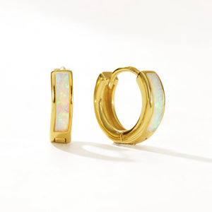 FE2060 Rectangle Opal Inlay Hoop Earrings