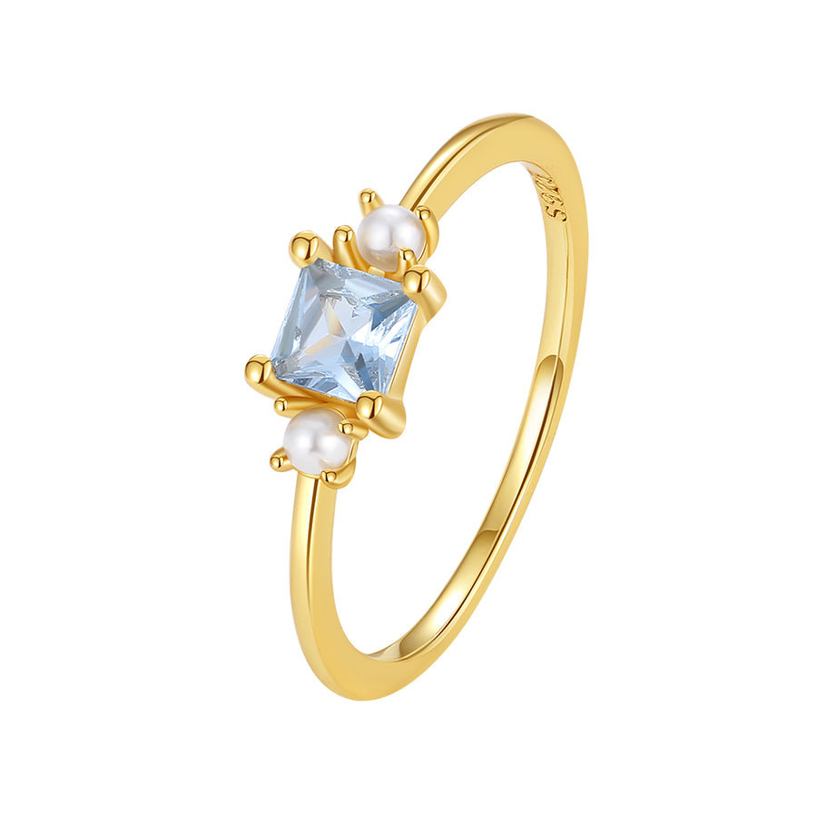 VFJ0551 Square Blue Cubic Zirconia Pearl Ring