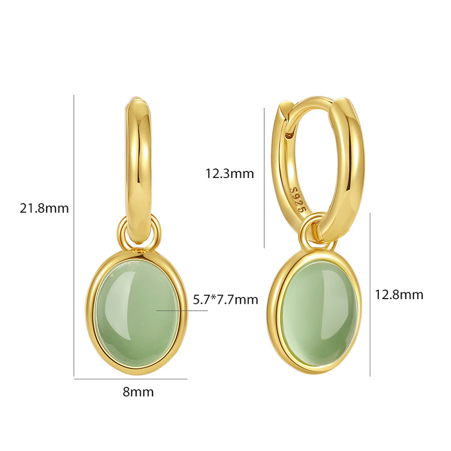 VFE0594 Green Aventurine Bezel Oval Drop Hoop Earrings