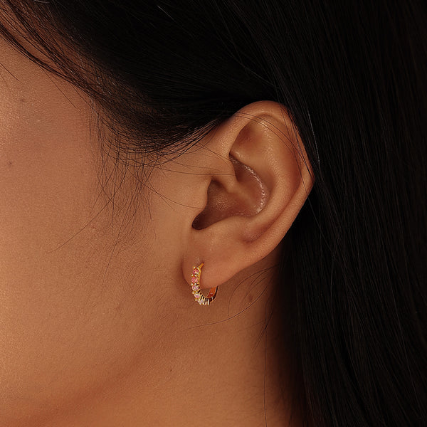 VFE0219 Rainbow Pink Opal Stone Hoop Earrings