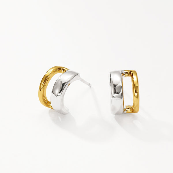 VFE0052 Double Plated Duet Mixed Huggie Hoops Earrings