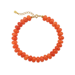 PB0146 925 Sterling Silver Orange Jade Charm Beaded Bracelet