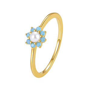 VFJ0511 Blue Opal Flower Shell Pearl Ring