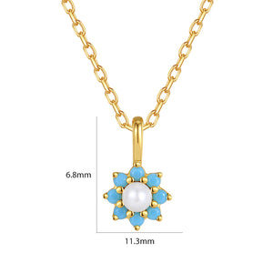 VFX0513 Blue Opal Flower Pearl Necklace