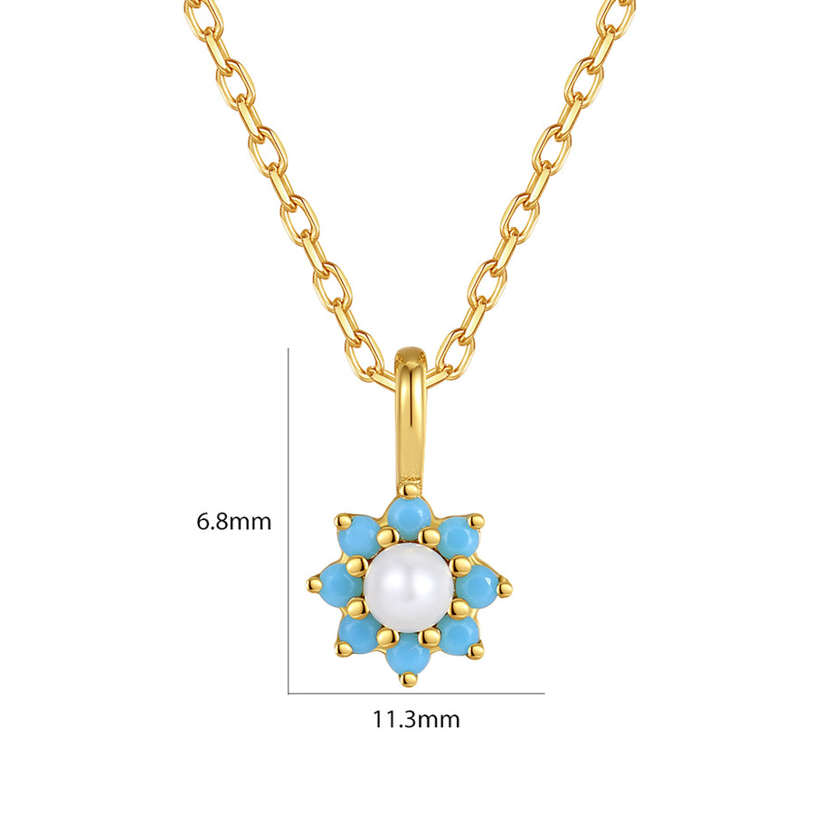 VFX0513 Blue Opal Flower Pearl Necklace