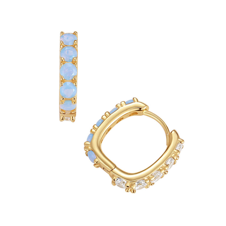 VFE0396 Milky Opal Pink Blue Yellow Nano & CZ Huggie Hoop Earring