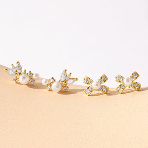 FE3479 Dainty Women CZ Shell Pearl Stud Earring