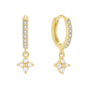 VFE0297 Dainty 18K Gold Shell Pearl Drop Hoop Earring