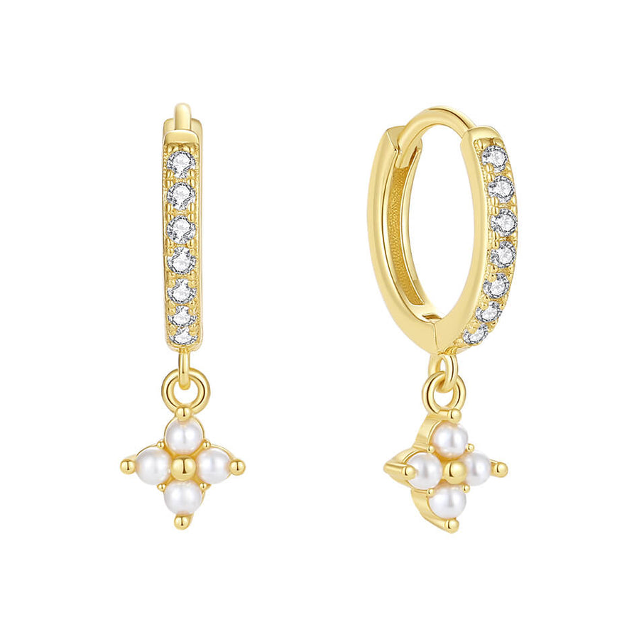 VFE0297 Dainty 18K Gold Shell Pearl Drop Hoop Earring