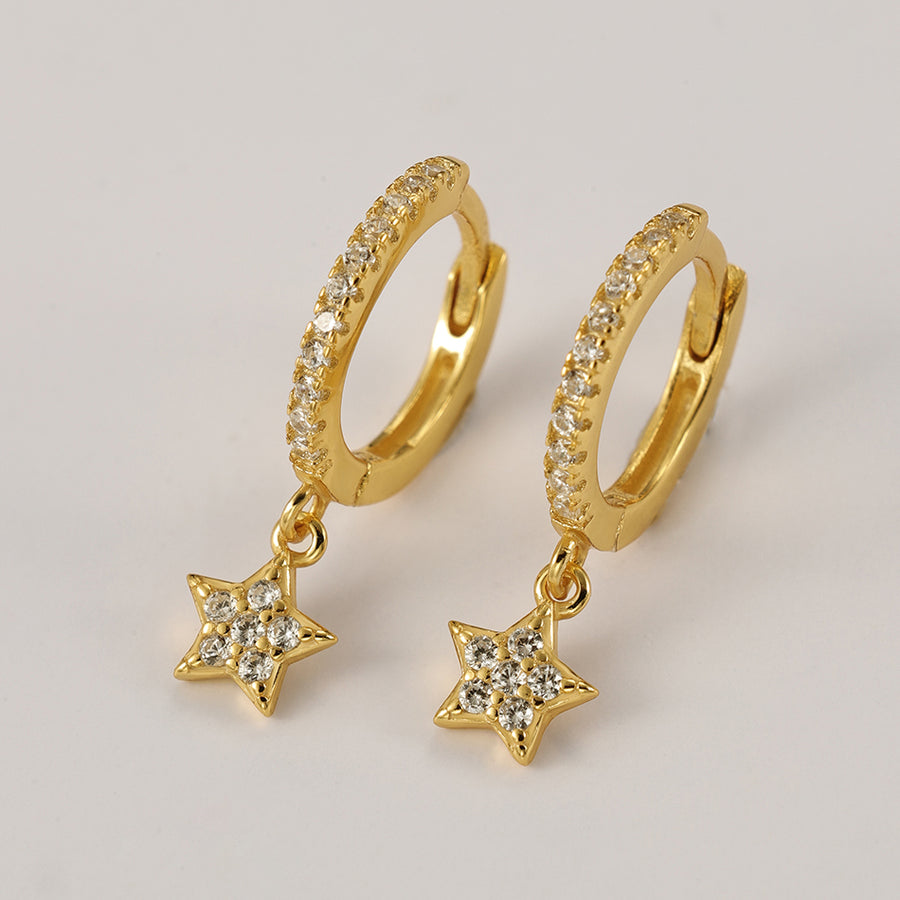 FE2117 925 Sterling Silver Dainty Zirconia Star Dangle Hoop Earrings