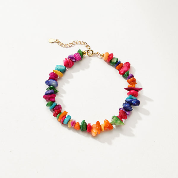 PB0087 925 Sterling Silver Colorful Stone Chip Bracelet