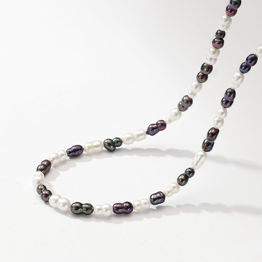 PN0177 925 Sterling Silver White Purple Freshwater Pearl Necklace