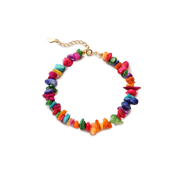 PB0087 925 Sterling Silver Colorful Stone Chip Bracelet