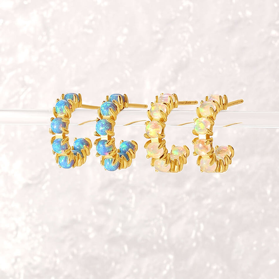 VFE0378 Claw Set Opal Half Hoop Earring