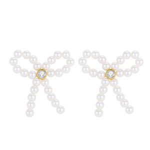 VFE0426 Vitage Shell Pearl Women Bowknot Stud Earring