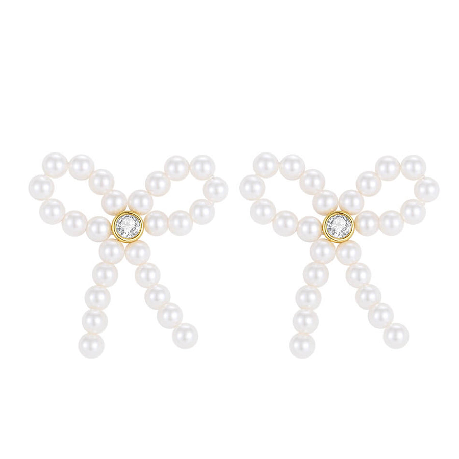 VFE0426 Vitage Shell Pearl Women Bowknot Stud Earring