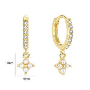 VFE0297 Dainty 18K Gold Shell Pearl Drop Hoop Earring