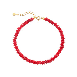 PB0130 925 Sterling Silver Red Coral Beaded Bracelets