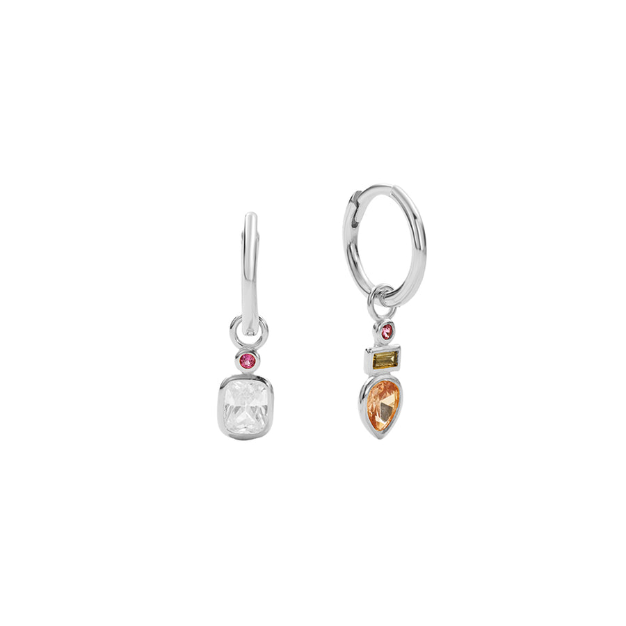 FE2892 925 Sterling Silver Asymmetrical Colorful CZ Hoop Earrings