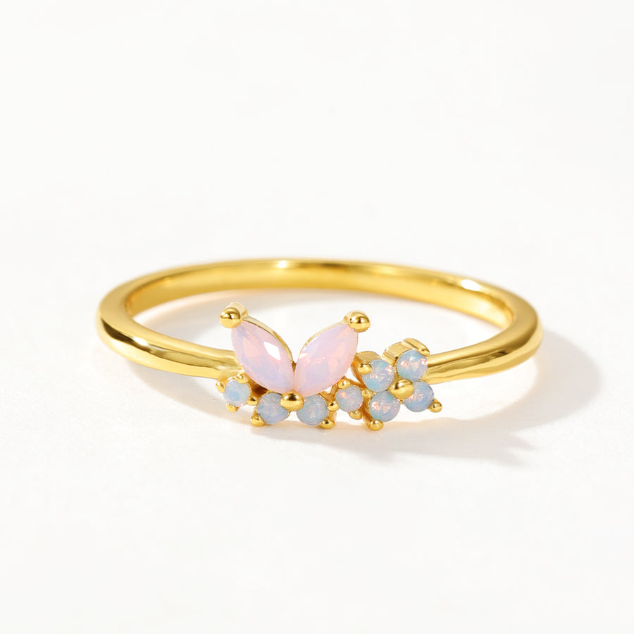 VFJ0147 Milky Opal Pink Nano Butterfly Flower Ring