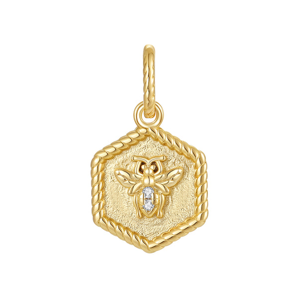 VFD0747 hexagon tag bee charm