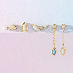 VFE0383 Marquise Opal Drop Chain Stud Earring