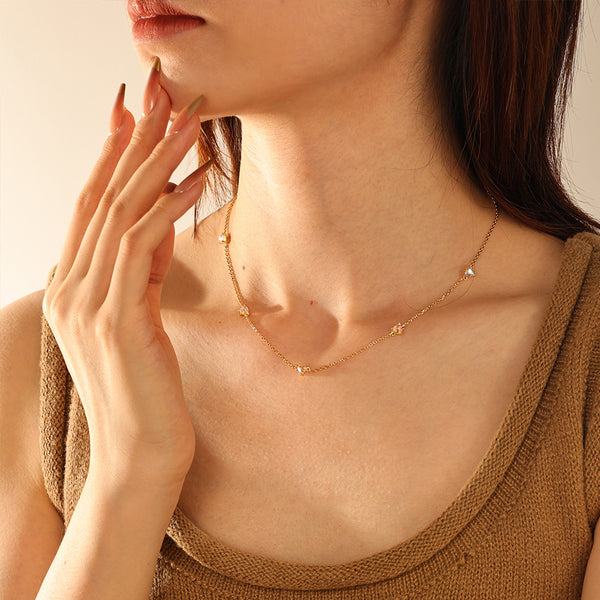 VFX0034 Quintet Heart Moonstone Necklace