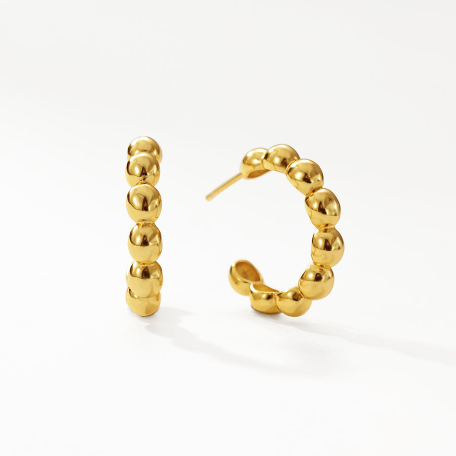 FE3159 Gold Bead Hoop Earring