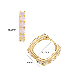 VFE0396 Milky Opal Pink Blue Yellow Nano & CZ Huggie Hoop Earring