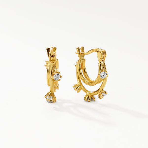 FE3189 Double Circle Flower Zirconia Earring