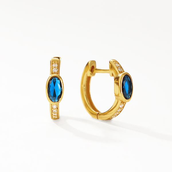 FE3151 Oval Blue CZ Hoop Earring