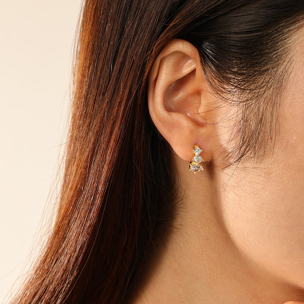 FE2823 925 Sterling Silver Triple Zirconia Hoop Earrings