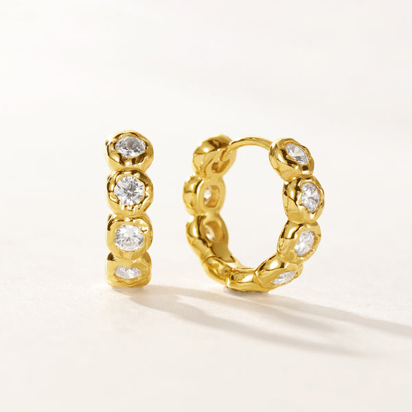 VFE0166 Vintage Bezel Setting Cubic Zirconia Hoops Earring