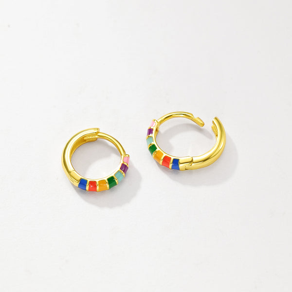 FE2961 925 Sterling Silver Enamel Contrast Design Hoop Earrings