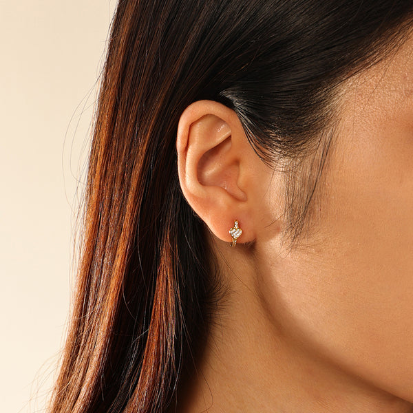 FE2875 925 Sterling Silver CZ Pave Heart Hoop Earrings