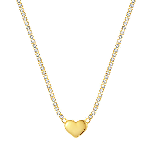 BVFX0718 Brass Cubic Zirconia Tennis Heart Necklace