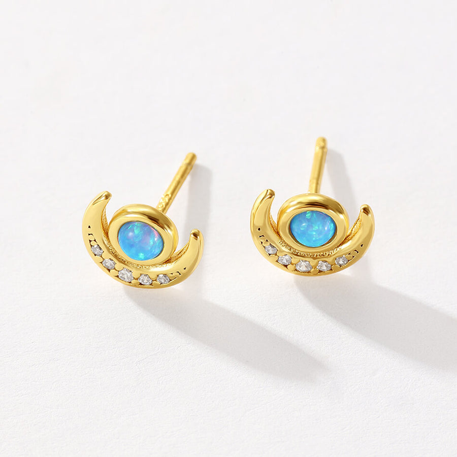 VFE0362 Bezel Set Opal Crescent Moon Mini Stud Earring