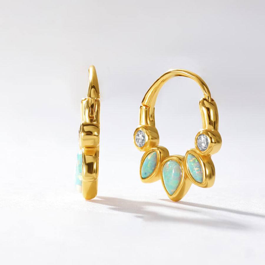 VFE0191 Bezel Setting Geometry Marquise Round Opal Hoops Earrings