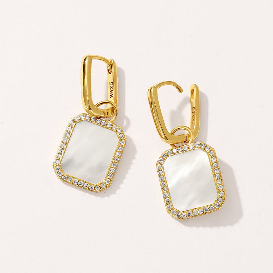 VFE0417 Slice Rectangle Mother Of pearl Dangle Hoop Earrings