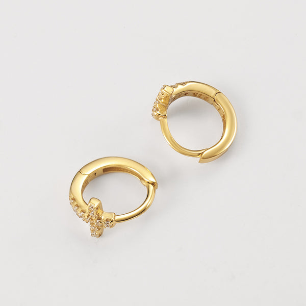 FE2147 925 Sterling Silver CZ Cross Band Hoop Earrings