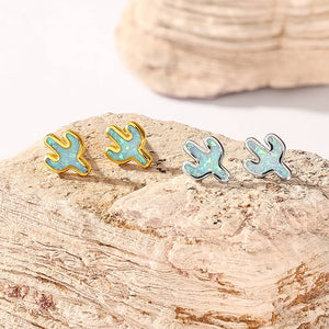 VFE0269 Minimalist Jewelry Opal Stone cactus Mini Stud Earring