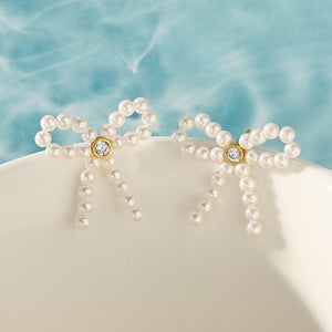 VFE0426 Vitage Shell Pearl Women Bowknot Stud Earring