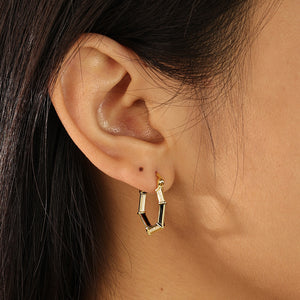 FE2233 925 Sterling Silver Sparkle Zirconia Bamboo Hoop Earrings
