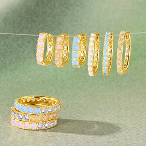 VFE0396 Milky Opal Pink Blue Yellow Nano & CZ Huggie Hoop Earring