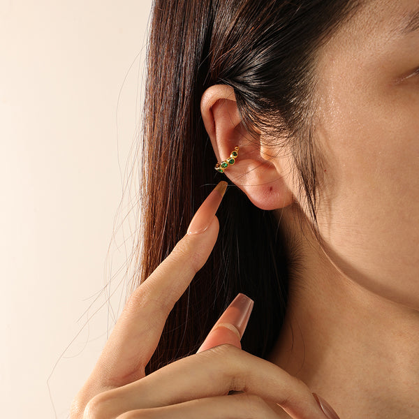 FE2232 925 Sterling Silver Trio Green CZ Beads Ear Cuff