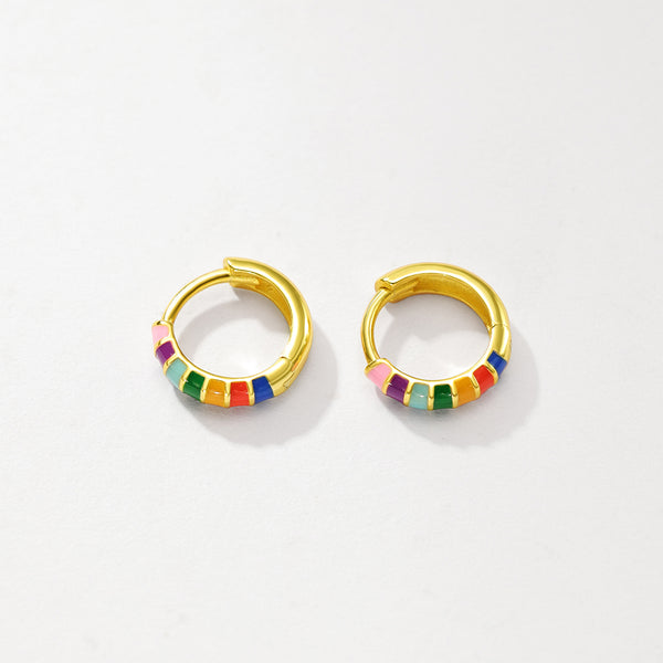 FE2961 925 Sterling Silver Enamel Contrast Design Hoop Earrings