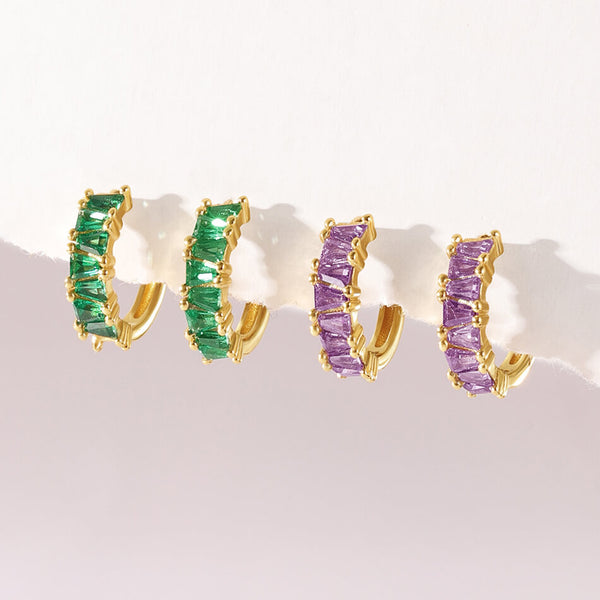 VFE0209 Geometric Trapezoid Colored Zirconia Hoop Earrings