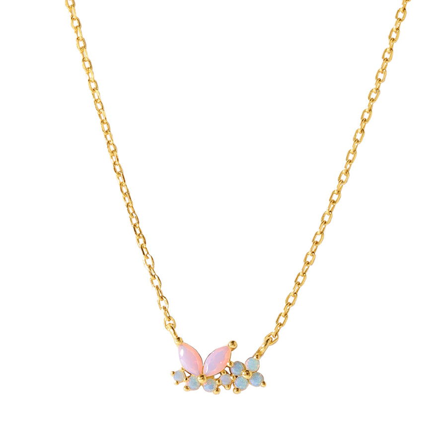 VFX0146 Milky Opal Pink Nano Butterfly Flower Necklace