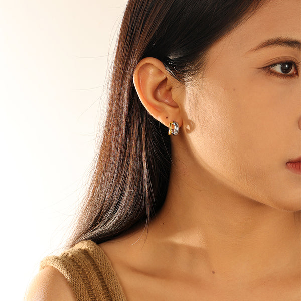 VFE0052 Double Plated Duet Mixed Huggie Hoops Earrings